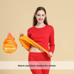 Nouveau velours <span class=keywords><strong>sous</strong></span>-vêtement <span class=keywords><strong>thermique</strong></span> ensemble hommes femmes <span class=keywords><strong>grande</strong></span> <span class=keywords><strong>taille</strong></span> col rond doublé polaire Anti-bactérien Polyester automne pantalon en gros - Product Image 2