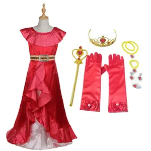 Chaud! Grande robe de bal rouge sans manches pour soirée dansante Robes de princesse Elena Costume de robe de soirée Elena pour filles