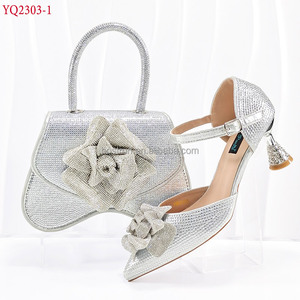 YQ2303 nouvelle arrivée Design italien vert femmes mode strass perle bout pointu talons aiguilles <span class=keywords><strong>sandales</strong></span> femmes chaussures et sac ensemble - Product Image 3