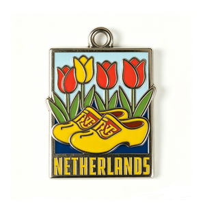 Netherlands Tulip and <b>Clogs</b> Metal Pin Souvenir Charm Rectangle Hard Enamel Zinc Alloy Gold Plated - Product Image 1