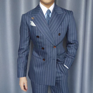 Abiti <span class=keywords><strong>Doppiopetto</strong></span> <span class=keywords><strong>Blu</strong></span> da Uomo con Risvolto a Revers, Personalizzabili, in Lana, per Business e Tempo Libero - Product Image 1