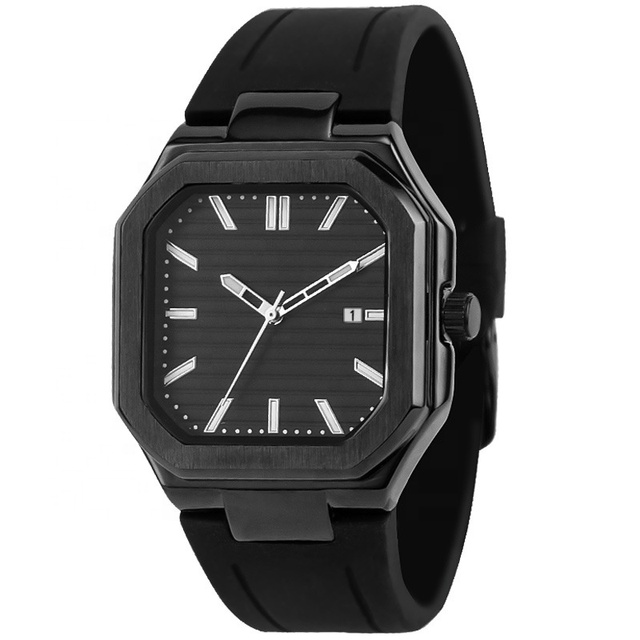 Classic Square Minimalist Waterproof Luminous Quartz Date Watch Fashion Silicone Band Sport Watch for Men
