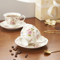 Lelyi Tasses et soucoupes en céramique florale peintes à la main peintes à l'or français Vintage petite tasse à café fraîche créative de grande valeur
