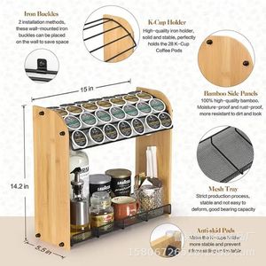 Estante de almacenamiento para cápsulas de café de madera de bambú, organizador de escritorio de gran capacidad de doble capa para sala de té y bar - Product Image 3