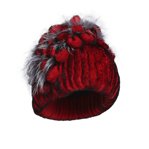 Cappello Invernale <span class=keywords><strong>da</strong></span> Donna in Pelliccia di Coniglio Rex con Bordo in Vera Pelliccia di Volpe Argentata, Berretto Lavorato <span class=keywords><strong>a</strong></span> Maglia Elegante Stile Russo - Product Image 3