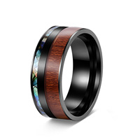 Bagues de fiançailles et de mariage tendance pour hommes en carbure de tungstène avec coquille d'ormeau et bois de 8 mm – Bijoux pour hommes
