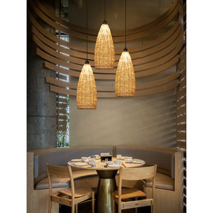 Lustre suspendu en rotin tressé artisanal, long, à une seule tête, avec ampoule LED E27, pour salon, chambre à coucher, bureau, salle de thé - Product Image 2