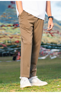 Pantalones de pierna recta drapeados planos con cremallera ligera de verano <span class=keywords><strong>para</strong></span> hombres 2025 nuevo viajero suelto <span class=keywords><strong>Color</strong></span> sólido estambre - Product Image 4
