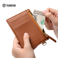 Dompet Kartu Kulit Tipis Anti RFID Wanita Custom Logo TWW107 dengan Kantong Resleting