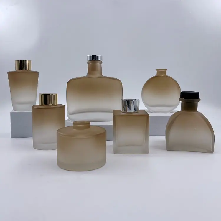 Luxury 120ml khaki gradient Round Reed Diffuser Glass Bottle Perfume Empty Aromatherapy