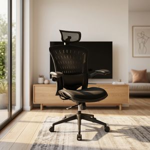 Silla de Oficina Ergonómica de Malla con Reposabrazos y Reposacabezas Ajustables, Base Giratoria, Diseño Contemporáneo, Respaldo Abierto, Estructura de Plástico - Product Image 3