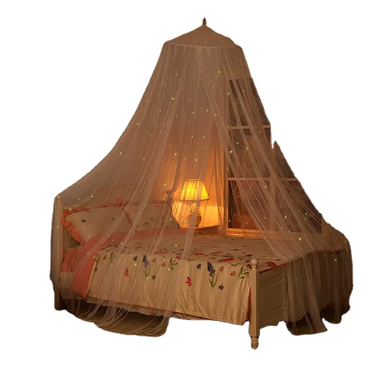 Estilo princesa que brilla en la oscuridad, cama para niños, dosel, cuna grande para bebé, tienda de juegos, luces de hadas, estrellas, mosquitera, relleno de poliéster 200TC