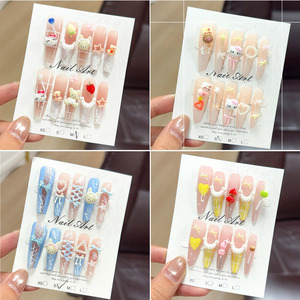 10 <span class=keywords><strong>Uñas</strong></span> Postizas <span class=keywords><strong>Francesas</strong></span> Largas y <span class=keywords><strong>Cuadradas</strong></span> en 3D, Color Rosa Dulce, Diseño Hecho a Mano, Estilo <span class=keywords><strong>de</strong></span> Presión, <span class=keywords><strong>Uñas</strong></span> Adhesivas para Dedos - Product Image 3