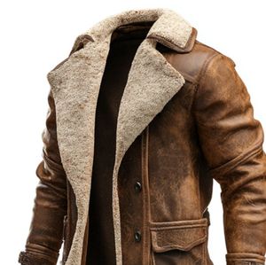 Nuova Giacca Lunga Invernale 2026 da <span class=keywords><strong>Uomo</strong></span> in Stile Retrò Europeo, in Camoscio <span class=keywords><strong>Marrone</strong></span> per Autunno/Inverno - Product Image 4