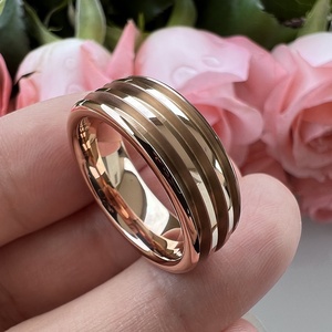 Coolstyle Jewelry In Stock anello vuoto In tungsteno In <span class=keywords><strong>oro</strong></span> <span class=keywords><strong>rosa</strong></span> da 8mm per intarsio personalizzato con scanalature tripli da 1.1mm Domed Comfort Fit - Product Image 1