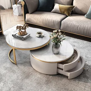 현대 홈 가구 Marbling 유리 센터 차 테이블 금속 다리 스토리지 커피 테이블