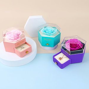 Hexagonal Faceted Acrylic Drawstring Closure Romantic Drawer Flower <strong>Box</strong> Everlasting <strong>Roses</strong> <strong>Jewelry</strong>/Necklace/Ring <strong>Box</strong> Valentine's - Product Image 2
