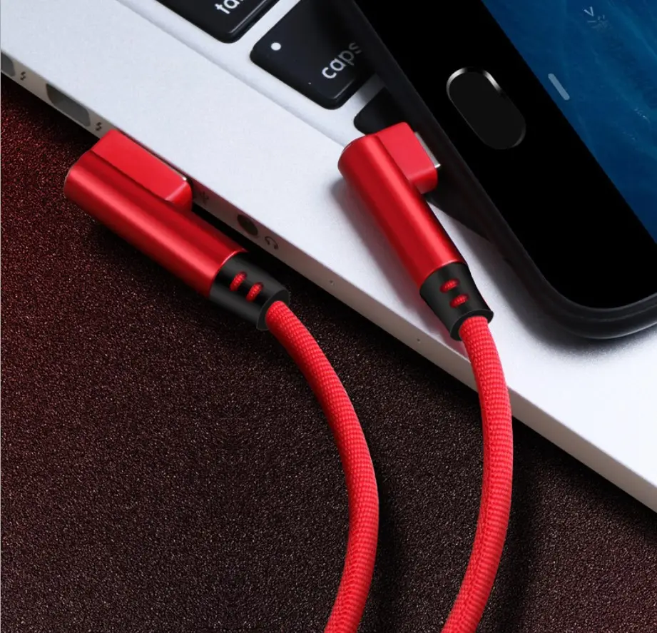 2m 6feet braided cloth Dual Bend 90 Degree Angled L shaped USB Fast Charging cable for iphone 7 8 xs plus 11 12 13 Charger