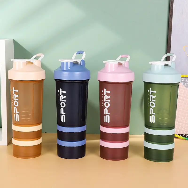 Three-layer shake Cup plastic water bottle dried egg white with powder box fitness sports cup milk blending shake Cups