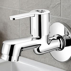 Robinet de lavabo mural S&R à poignée unique, corps en zinc chromé, cartouche céramique, design contemporain - Product Image 3