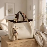 Tas Tote Kulit PU Anti Air dengan Logo Custom, Tas Selempang Besar Solid dengan Tali dan Resleting untuk Wanita, untuk Penggunaan Sehari-hari dan Penyimpanan