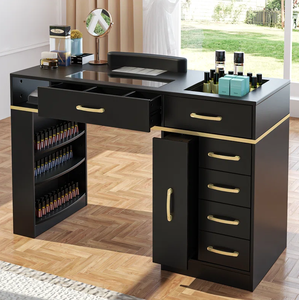 <span class=keywords><strong>Mesa</strong></span> <span class=keywords><strong>de</strong></span> Manicura Profesional con Colector <span class=keywords><strong>de</strong></span> Polvo, Exhibidor <span class=keywords><strong>de</strong></span> Vidrio y Amplio Espacio <span class=keywords><strong>de</strong></span> Almacenamiento - Product Image 4