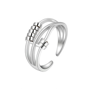 Beaded Anxiety <b>Spin</b> Open Adjustable <b>Rings</b> Insert Cubic Zirconia Copper Unisex Irritability Anti-pressure Jewelry Wholesale - Product Image 5