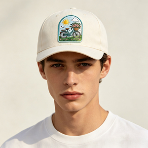 Casquette de baseball six panneaux à visière incurvée en coton délavé bicolore, avec patch brodé motif floral paysager, pour loisirs et activités de plein air - Product Image 4