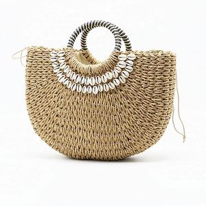 Bolso de mano de playa de papel para mujer, estilo cesta, con asa de anillo y decoración de conchas, tendencia de verano, venta al por mayor - Product Image 2