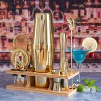 Kit d'outils de barman moderne en or, support métallique, shaker Boston, ensemble de shakers à cocktails, 6 pièces, accessoires de bar professionnels, capacité de 550 ml