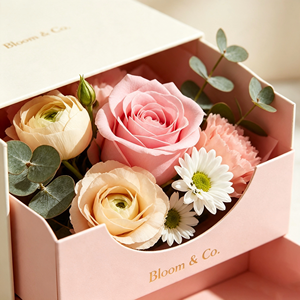 Double Drawer <b>Flower</b> Gift <b>Box</b> With Pink Roses And Eucalyptus High-End Paperboard Packaging <b>flower</b> packing <b>box</b> - Product Image 4