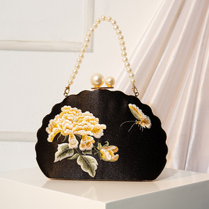 <span class=keywords><strong>Pochette</strong></span> de soirée florale brodée pour femme, avec poignée en perles, style chinois, pour Cheongsam, Hanfu, mariage, fête nuptiale - Product Image 2