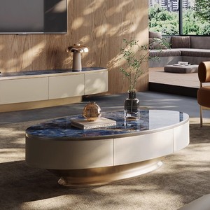 <span class=keywords><strong>Mesa</strong></span> de Centro Moderna de Estilo Italiano, de Lujo Ligero, con Marco Redondo de Acero Inoxidable y Tapa de Piedra, para Sala de Estar - Product Image 2