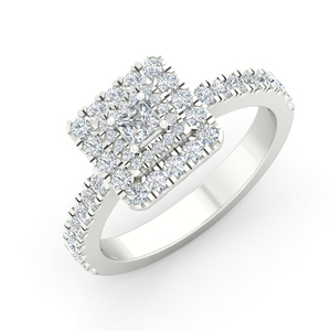 Bague Halo en Diamant Véritable Taille Princesse 1,00 TCW |   Bague de fiançailles solitaire en or blanc 14 carats avec accent rond, bijoux fins, cadeau pour femme - Product Image 2