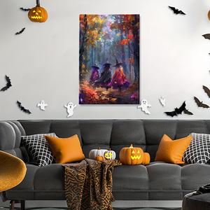 Pittura <span class=keywords><strong>di</strong></span> arte della parete <span class=keywords><strong>di</strong></span> Halloween 3 cappello a punta <span class=keywords><strong>streghe</strong></span> del bosco bella pittura foresta scenario parete arte tela incorniciata - Product Image 5