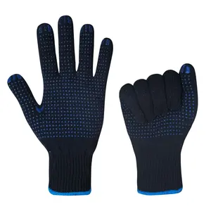 Precio de fábrica, venta de guantes de trabajo de seguridad para jardín, trabajo de trabajo, guantes de algodón de punto recubiertos de PVC azul oscuro para trabajo de construcción