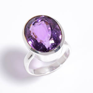 Natural Amethyst Oval Cut Gemstone 925 Sterling Silver Premium <b>Ring</b> Size US 9, Exporter Silver Gemstone Jewelry, Fine Jewelry - Product Image 1