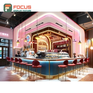 Vitrine d'angle personnalisée pour café avec étagères en verre et finition bois mat – Meuble de présentation pour café - Product Image 3