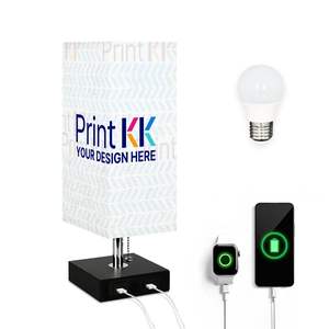 Lámpara de escritorio cuadrada Print Kk, pantalla de tela blanca, luz LED, puerto USB, diseño moderno para oficina, sala de estudio - Product Image 1