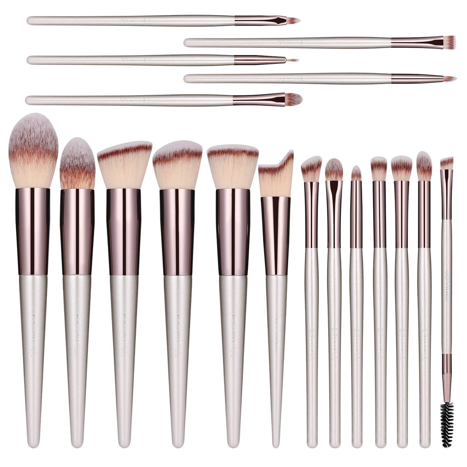 Ensemble de pinceaux de maquillage BLANC 18 pièces champagne or sans logo