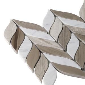 Carrelage de mosaïque en bois mélangé, motif feuilles de bois, gris et blanc, pour revêtement mural - Product Image 3