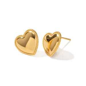 Dainty Jewelry orecchino a cuore in acciaio inossidabile regalo Texture minimalista orecchino a bottone con cuore d'amore per le donne