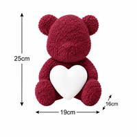 Ornement décoratif fait main en tissu rouge avec ours en peluche et cœur, modèle en plastique, figurine lumineuse à LED pour la Saint-Valentin 2026