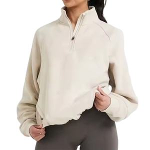 Sweat-shirt à demi-zip classique surdimensionné pour femmes, avec cordon de serrage ajustable, logo personnalisé, vente en gros par le fabricant - Product Image 1