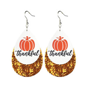 Pendientes de cuero Acción de Gracias Doble brillante Turquía Calabaza Pendientes colgantes para mujeres Uionen 2358 - Product Image 1