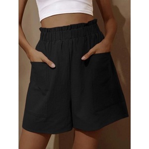 Summer New Loose Large Size Casual Shorts Pantalon décontracté solide à taille haute pour femmes Pantalon à deux poches à jambes larges Short féminin Sport - Product Image 4