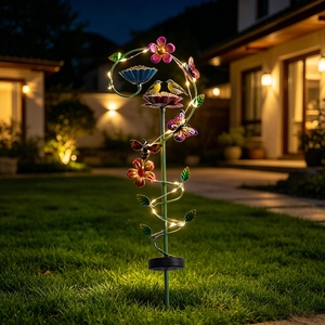 Mangeoire à oiseaux <span class=keywords><strong>solaire</strong></span> en fer forgé transfrontalière, lampe à piquer dans le sol, décoration de jardin et de cour, aménagement paysager, pelouse - Product Image 1