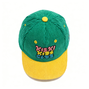 Gorra de Béisbol de Pana para Niños y Niñas, Personalizable, Informal, de Moda, de 5 Paneles, con Bordado 3D en Dos Tonos Verde y Amarillo - Product Image 3