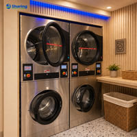 Laveuse-sécheuse commerciale empilable en acier inoxydable à monnayeur pour laverie libre-service, gain de place, capacité 13 kg lavage, 13 kg séchage