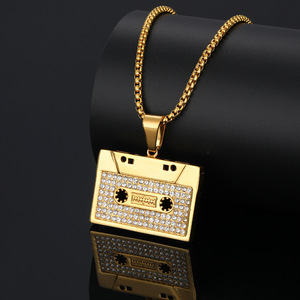 Hip Hop diseñador Vintage Rock Cassette registros impermeable deslustre libre Acero inoxidable joyería colgante collares hombre hombres hombre - Product Image 4